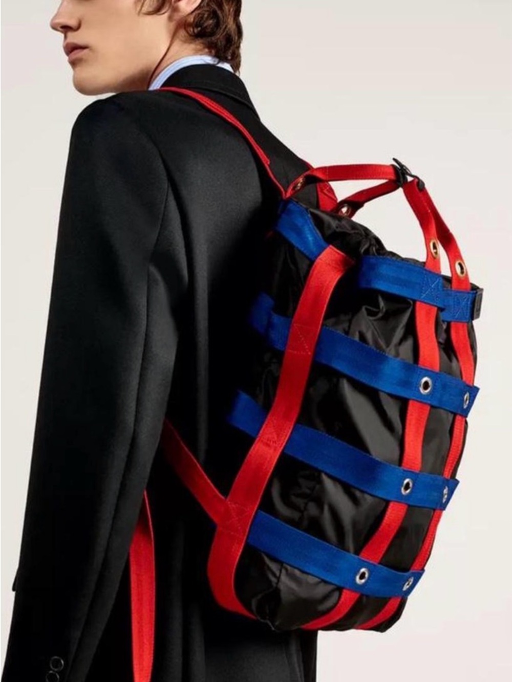 Alfred Dunhill  Black Backpack- Blue  with Red  Straps  Made in Italy.